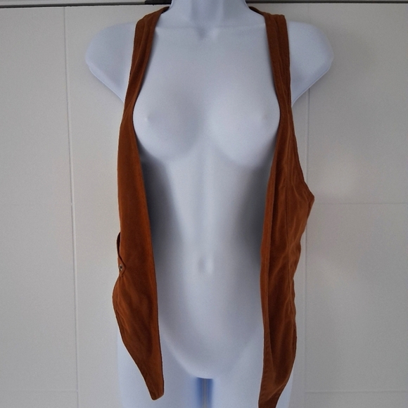Zara/ Brown Vegan Suede/ Floral Lining Vest/ Size US M - Picture 7 of 13